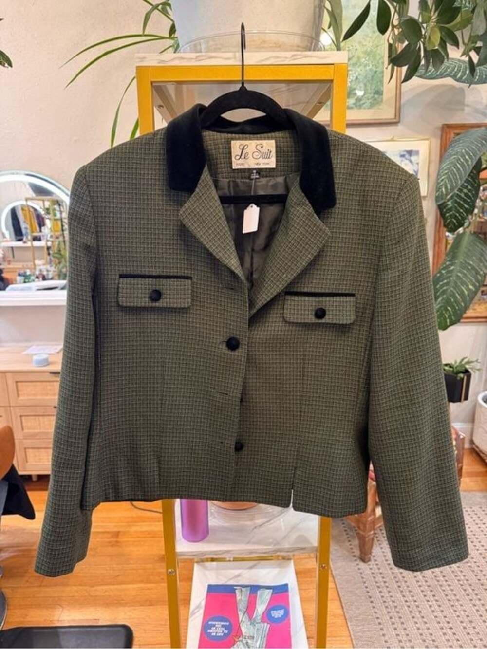 Vintage, Le Suit Green Jacket with Black Velvet Collar